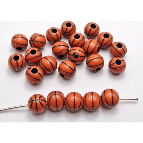 100 Orange Sparkling Silver Basket Ball Pattern Acrylic Round Beads 12mm