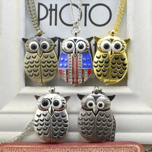 100pcs/lot DHL Free Shipping Bronze Owl With Wings Pocket Fob Watch High Quality Watch Necklace Christmas Gift Watch