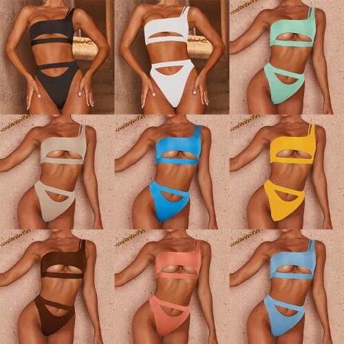 2021 Sexy Single Shoulder Swimwear Push Up Swimsuit Women Bikini Set Ladies Beach Biquini Maillot De Bain Beachwear Bathing Suit