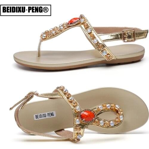 2021 Woman Sandals Fashion Shoes Rhinestones Chains Thong Gladiator Flat Sandals Crystal Chaussure Plus Size 42 tenis feminino