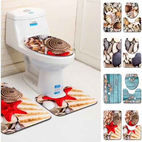 3pcs/set Bathroom Rug Set Non-Skid Bathroom Mat + U-Shaped Toilet Mat + Toilet Seat Cover Good water-absorbing performance
