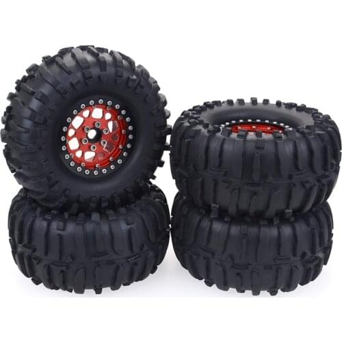 4PCS 2.2 Inch 120mm Rubber Tyres & Metal Beadlock Wheel Rim for 1:10 RC Rock Crawler Axial SCX10 RR10 Wraith Yeti RC Car