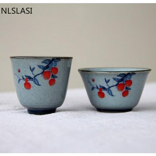 4 pcs/set Retro Blue and white Porcelain Teacups Hand painted lotus Tea Bowl Chinese Ceramic Tea set Accessories Master cup 80ml