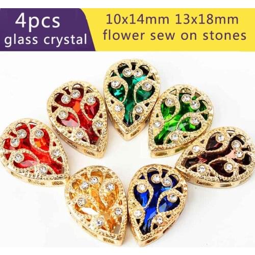 4pc/lot 10x14 13x18mm Glass Crystal Glue In Water Rhinestone Gold Claw Setting Sew On Stone For Garment Craft Charm Jewe Wedding