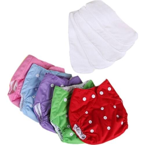 5 Diapers+ 5 Inserts Adjustable Reusable Lot Baby Washable Cloth Diaper Nappies