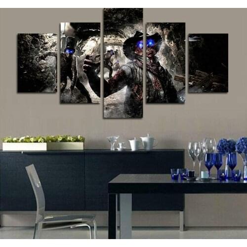 No Framed Canvas 5Pcs Call of Duty Black Action 2 Zombie Game Wall Posters Pictures Paintings Home Decor Living Room Decoration