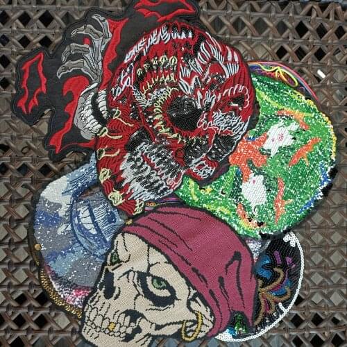 Garment accessory large embroidery big skull animal cartoon patches for bag badges applique for clothing CA-3129