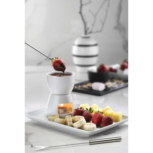 White Porcelain Bowl Fondue Fork Fondue Set Fondue Serving Set Cheese, Chocolate, Ice Cream Chocolate Fondue Set