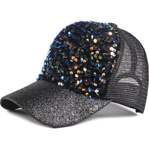 New Fashion Sequin Womens Baseball Cap Vintage Hollow Design Sun Hats Summer Outdoor Adjustable Travel Mesh Caps Hat For Female