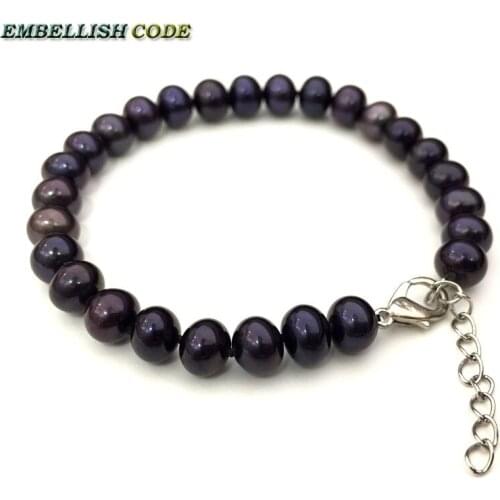 Top Quality Flawless Good Shine Potato Nearround Shape Deep Black Natural Cultured Pearls Bracelet Adjustable Gift For Girl