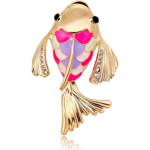 CINDY XIANG Lovely Enamel Fish Brooches for Women Girls Cute Sea Animal Carp Rhinestone Brooch Jewelry Gift Friends Coat Broch