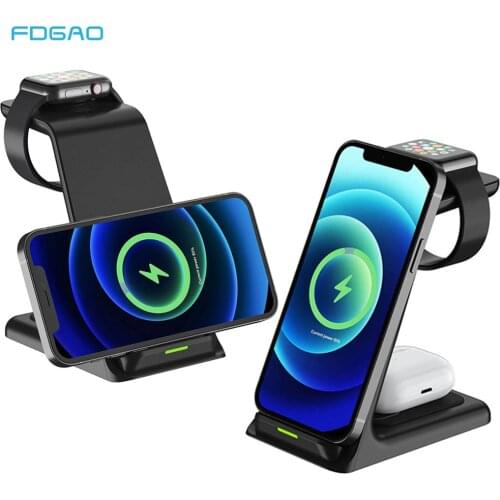 15W Fast Wireless Chargers Stand For Apple Watch Airpods Pro iPhone 12 11 XS XR X 8 3 in 1 Charging Station for Samsung S21 S20
