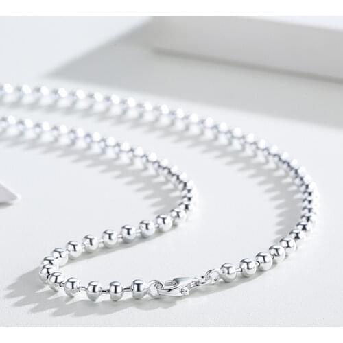 50cm 925 Sterling Silver Round Bead Chain Necklace Women Men Jewelry collier kolye collares off white ketting 4mm
