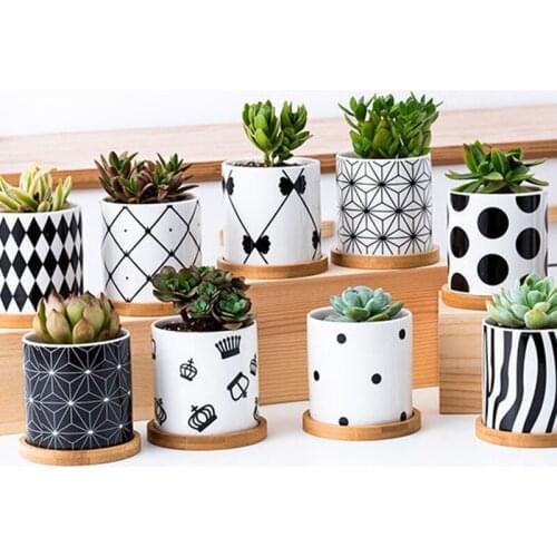 Flower Pot Garden Decoration Outdoor Black White Ceramic Suculentas Bonsai Nordic Style Garden Accessories Planter For Flowers