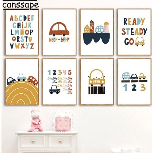 Nursery Wall Art Print Alphabet Poster Toy Car Canvas Painting Cartoon Posters Prints Nordic Wall Pictures For Kids Room Decor