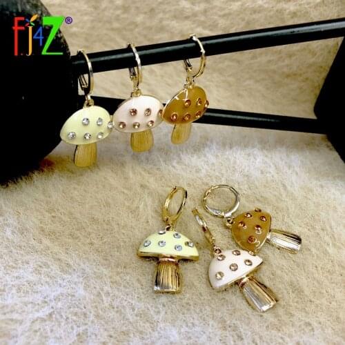F.J4Z 2021 Trend Statement Earrings for Women Cute Enamel Rhinestone Mushroom Drop Earring Lady Lovely Jewelry Gifts Dropship