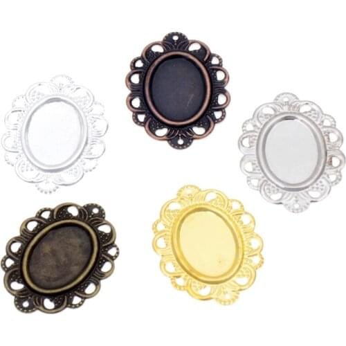 Free shipping 30Pcs Filigree Cabochon Setting(18*13mm) Wraps Connectors Metal Crafts Decoration DIY Embellishments 32*24mm