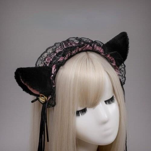 Lolita Headband Lace Hair Accessories Fox Ears Halloween Anime Cosplay Costume Props Kawaii Cat Ears for Women Girls Headwear