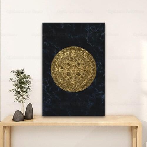 Mayan Calendar Canvas Poster Mexican Decor Aztec Wall Art Canvas Painting Prints Eclectic Style Wall Picture for Living Room