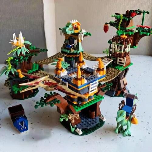 Jurassic World Park Tree House Building Blocks Dinosaur Tribe Figures Pterosauria Bricks Modular Supply Ship Toys For Boy Gift