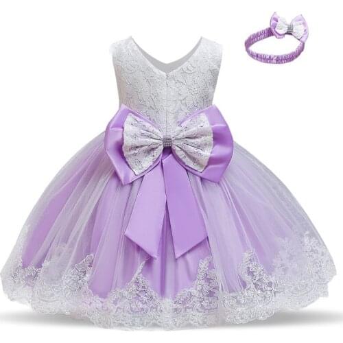 Lace Flower Print Little Girl Knee-Length Princess Dress Bowknot Dress For Girls Christening Clothing Baby Christmas Baptism