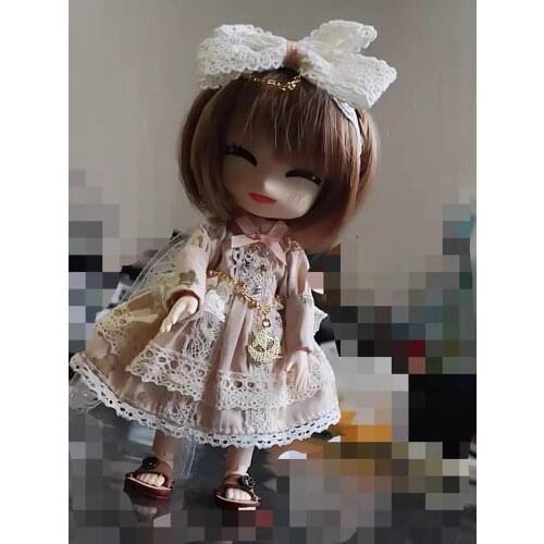 2Pcs/Set 1/12Doll [Dress + Headwear] 1/12 Doll Clothes (Fit Obitsu11, BJD12, Cu-Poche, P9, Molly)