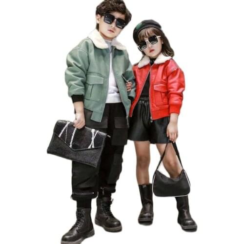 Boys pu Jacket Girls Motorcycle Jacket Childrens Outwear Plus Velvet Zipper Leather Coat Teens Winter Fashion pu Jackets 4-10 Y