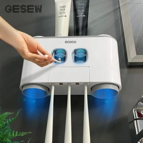 GESEW Magnetic Toothbrush Holder Bathroom Automatic Toothpaste Dispenser Wall Paste Toothpaste squeezer Bathroom Accessories Set