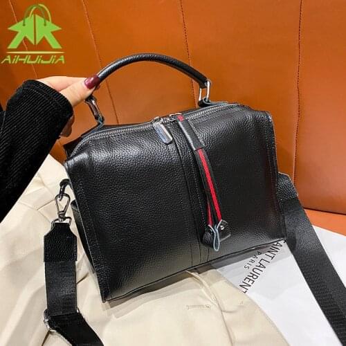 Fashion All-match Womens Genuine Leather Black Shoulder Bags 2021 New Broadband Design Crossbody Bags Women Simplicity Handbags