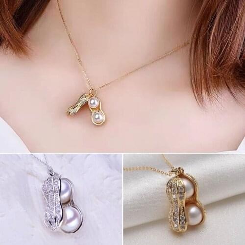 Peeled Peanut Pendant Pearl Necklace Womens Fashion Gold Silver Color Party Jewelry Creative Gift Adjustable Chain Necklaces