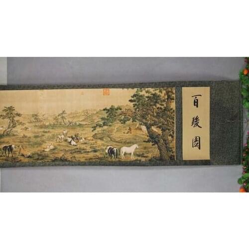 Wholesale archaize scroll painting ancient paintings Hundred steeds