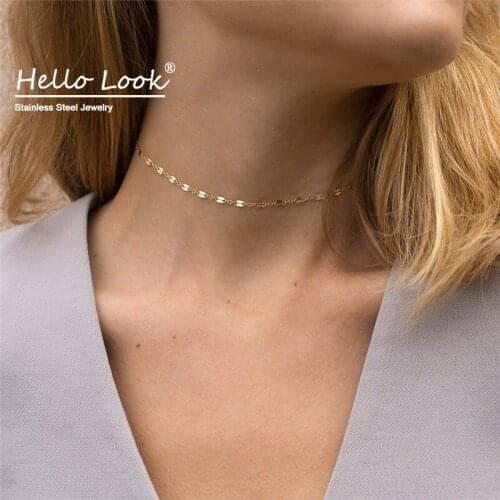 HelloLook 35cm Women Choker Necklace Stainless Steel Clavicle Chain Gold Chokers Necklace Jewelry Water Wave Chain