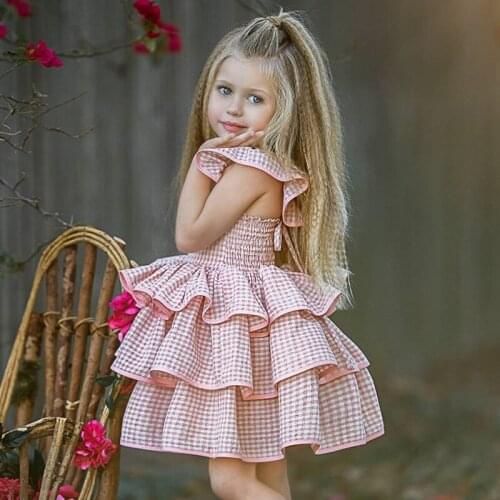 Baby Girls Dress Summer Fly Sleeve Plaid Tuttu Dresses for Toddler Girls Clothes Sweet Backless Party Dresses Children Clothing