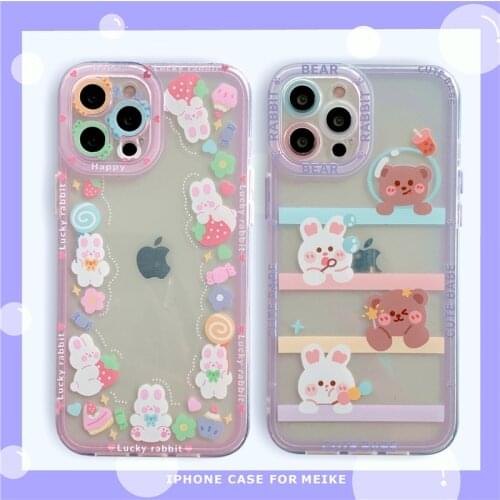 Cute Cartoon Animal Bear Transparent Phone Case For iPhone 12 11 Pro Max X Xs Max Xr 7 8 Plus Cases Shockproof Soft TPU Cover