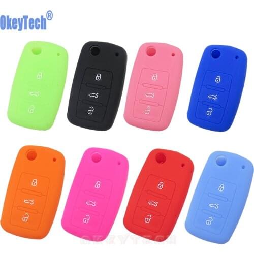 OkeyTech Rubber Silicone Car Remote Key Case Cover Fob for VW Golf Bora Jetta POLO Passat WOLFSBURG Car Accessories 3 Buttons