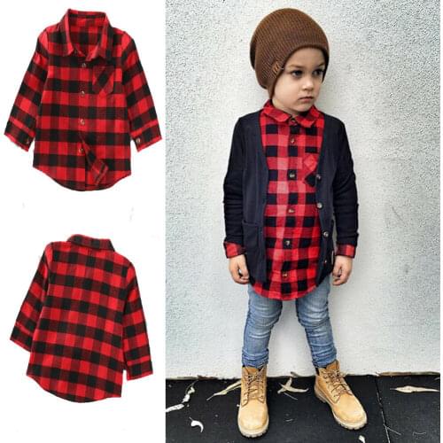 Pudcoco Boys Girls Shirt Cute Baby Kids Boys Girls Long Sleeve Shirt Plaids Checks Tops Blouse Clothes AU