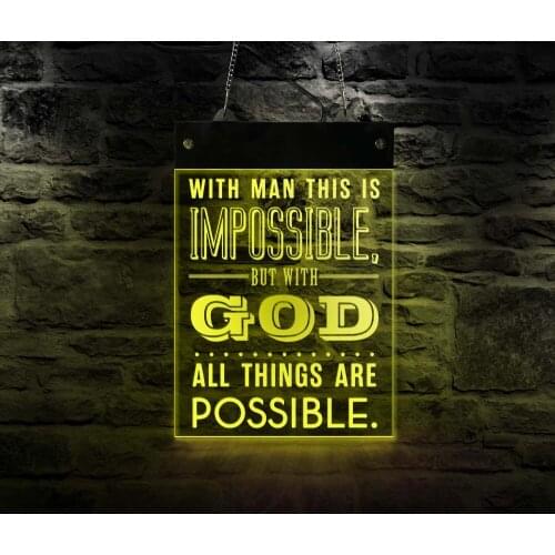 With God All Things Are Possible Bible Verse LED Sign Matthew 19:26 Electric Display Board Religious Home Décor Christian Gift