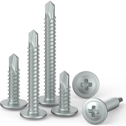 200Pcs M4.2 Self-drilling Screw Large Round Flat Head Cross Self Tapping Dovetail Screw For Metal / Wood Locking And Fixing