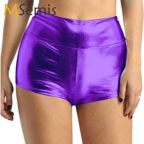 Women Silver High Waist Dance Shorts Metallic Gold Gymnastics Shorts Adult Workout Shorts Girls Jazz Stage Performance Bottom