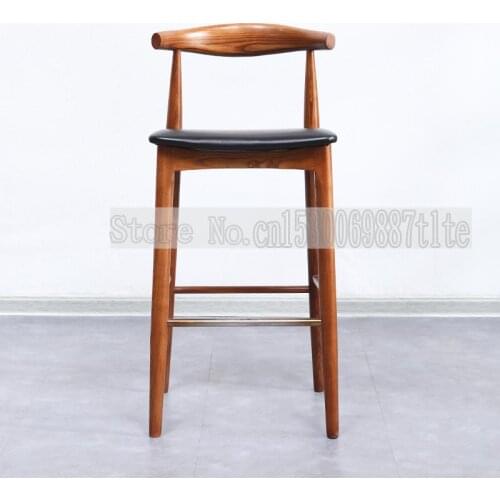 Nordic Solid Wood Bar Chair Oxhorn Back Bar Chair Simple Household Bar Stool Bar Creative High Stool Chair