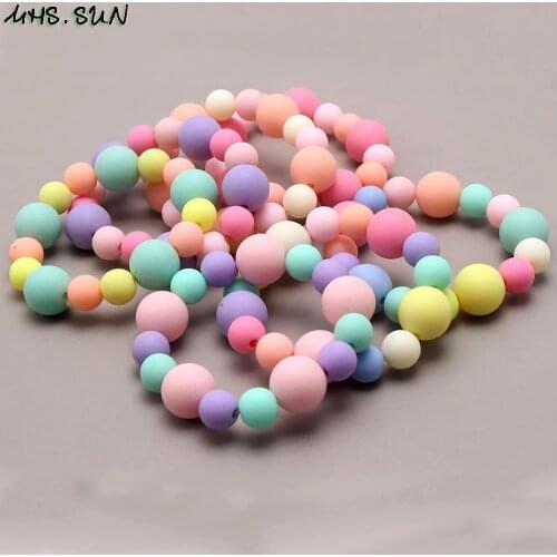 MHS.SUN Newest Colorful Baby DIY Chunky Beaded Bracelets Elastic Acylic Beads Bangles Jewelry For Kids Girls Party Gift 2PCS