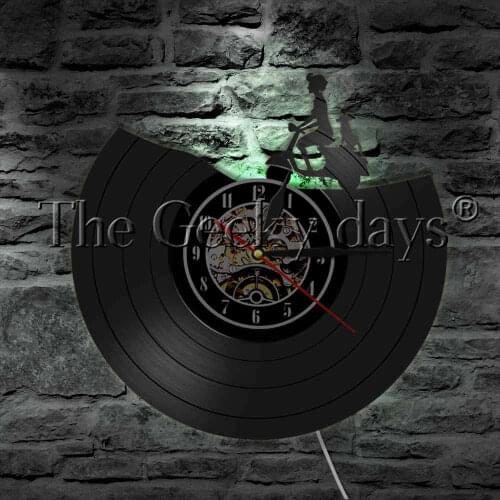 Lady Riding Motorbike LED Light Vinyl Clock Wall Clock Silhouette Wall Light Motorcycle Rider Color Change Modern Light