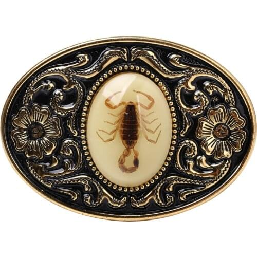 Luminous Scorpion Gold Tone Engraved Belt Buckle for Men Jeans Pants Accessories