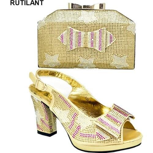 New Women Italian African Party Pumps Shoes and Bag Set Decorated with Rhinestone Nigerian Shoes and Matching Bags High Heel