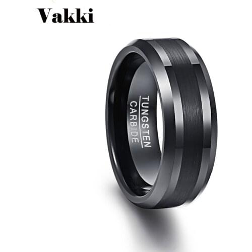 VAKKI New Arrival Black Men Rings 100% Tungsten Carbide Wedding Bands Anillos para hombres Pierscienie 8mm Width
