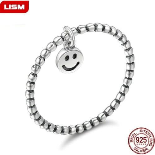 Genuine 925 Sterling Silver Ring Simple Smile Index Finger Rings for female Women Girls Jewelry Gift