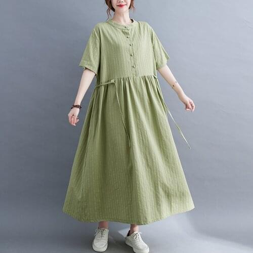 2021 New Arrival Korea Style Sweet Girls Chic Blouse Dress Cotton Linen Striped Women Summer Dress Office Lady OL Work Dress