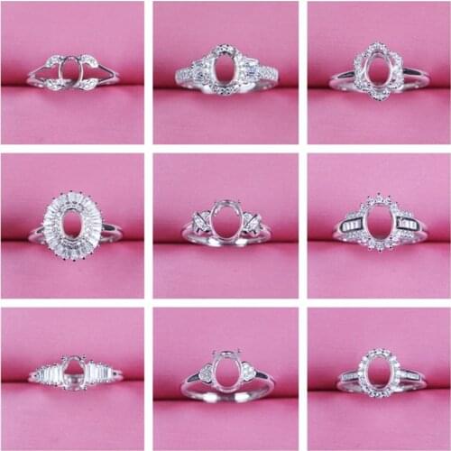 Oval shape adjustable ring base silver 925 diy gemstone jewelry setting findings 5*7 6*8 women fashion A