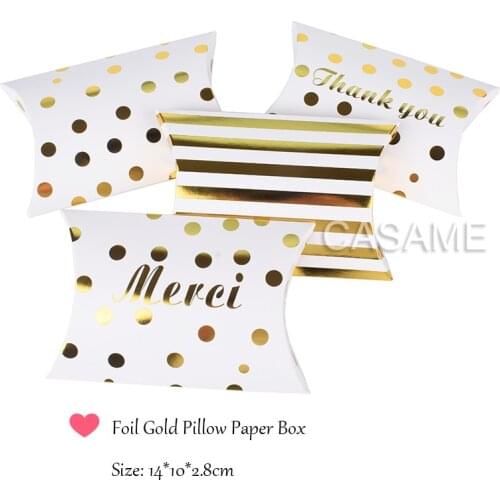 Dot Stripe foil gold candy Box craft gift Pillow Shape Wedding Favor Gift Boxes pie Party Box bags