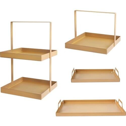 Champagne Gold Wedding Table Cake Decor Stands Kitchen Room Cosmetic Display Racks Tableware Food Bread Tray for Home Decor Gift